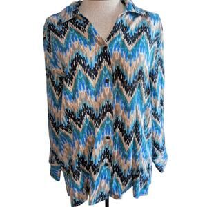 Tianello Blouse Sz Large Steve Barraza Southwestern Button Up Top Turquoise